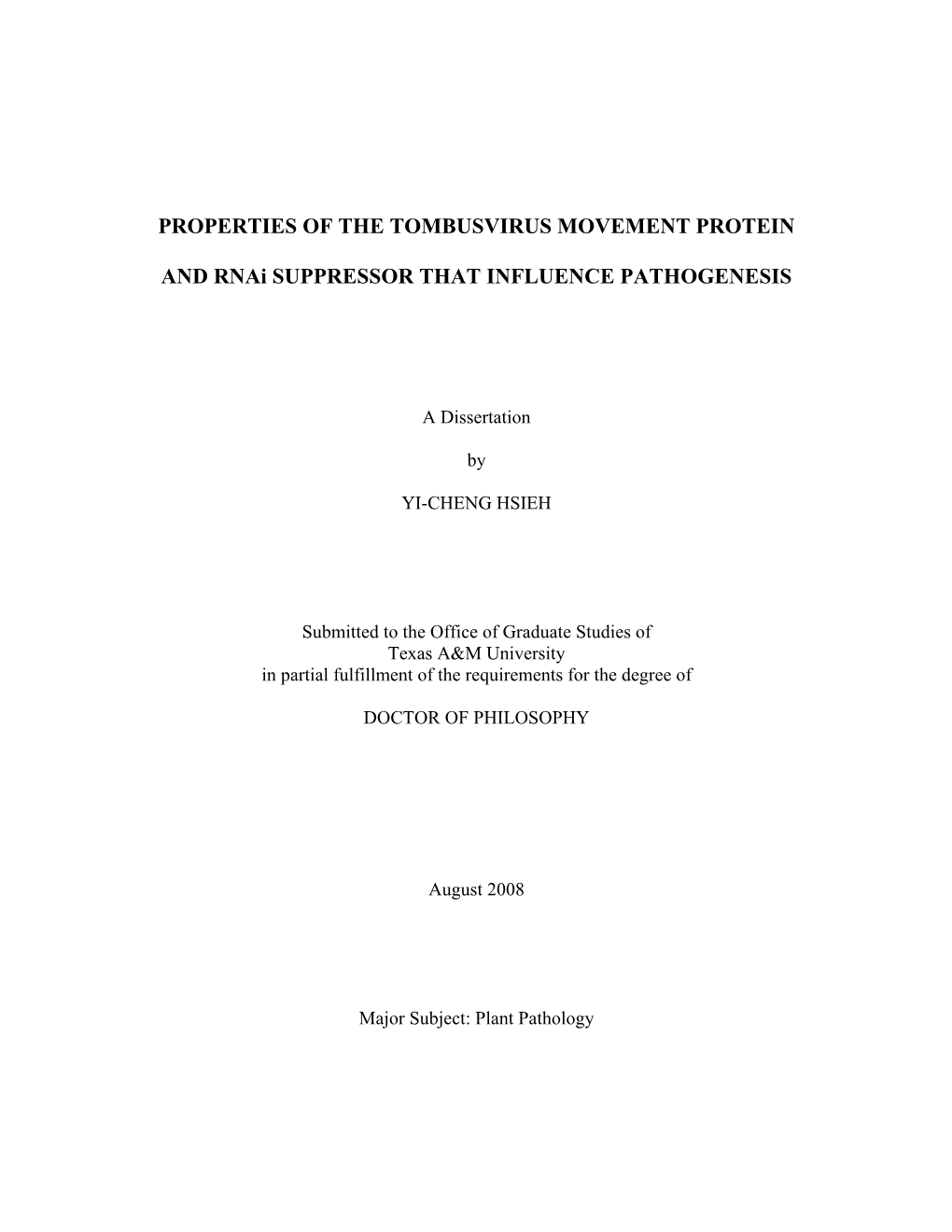 Properties of the Tombusvirus Movement Protein