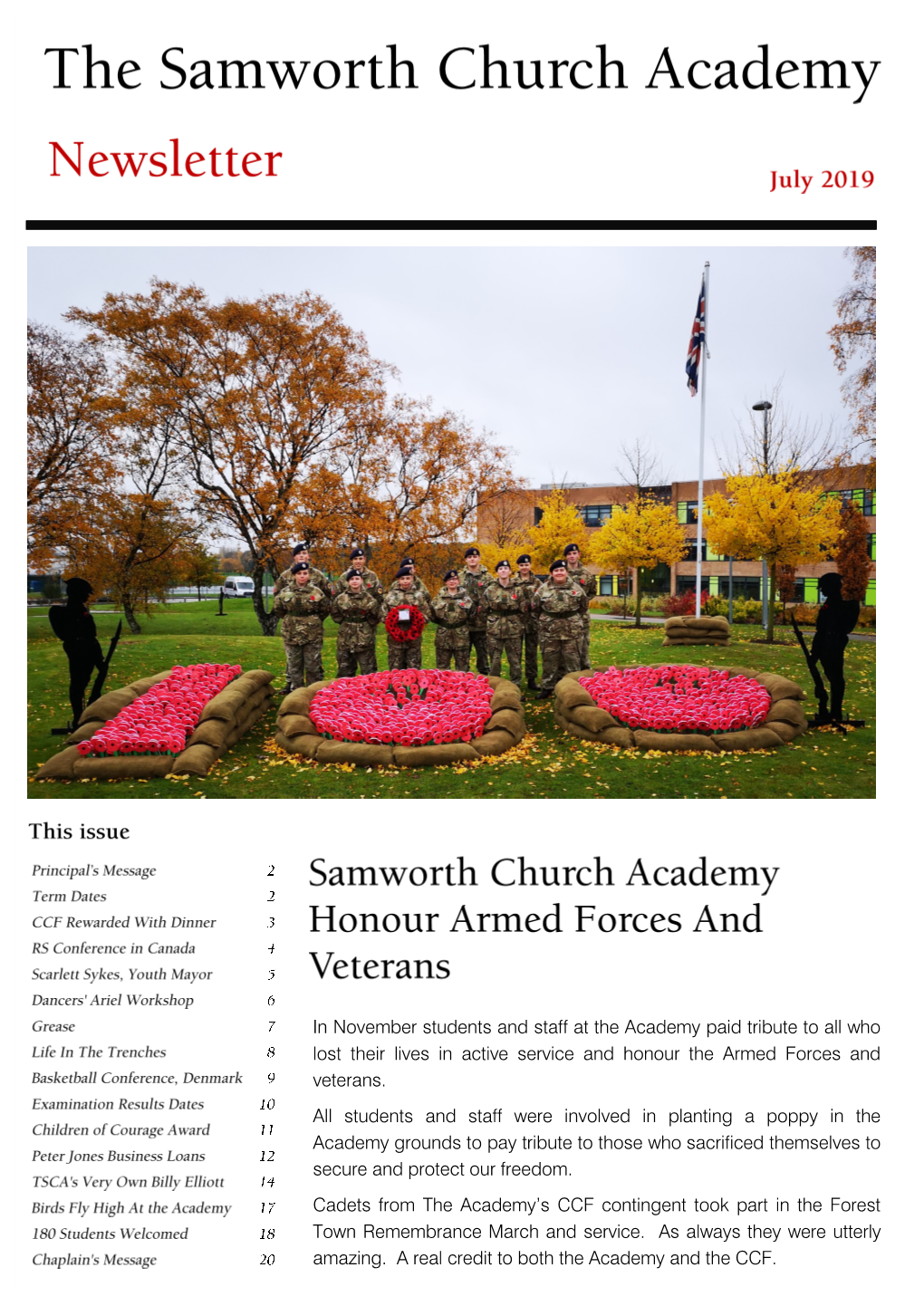 In November Students and Staff at the Academy Paid Tribute to All Who Lost Their Lives in Active Service and Honour the Armed Forces and Veterans