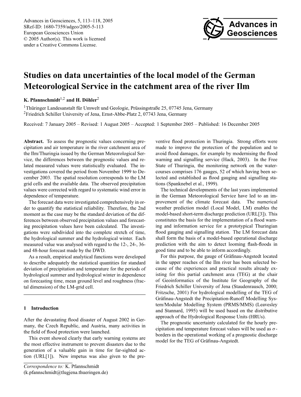 Studies on Data Uncertainties of the Local Model of the German Meteorological Service in the Catchment Area of the River Ilm