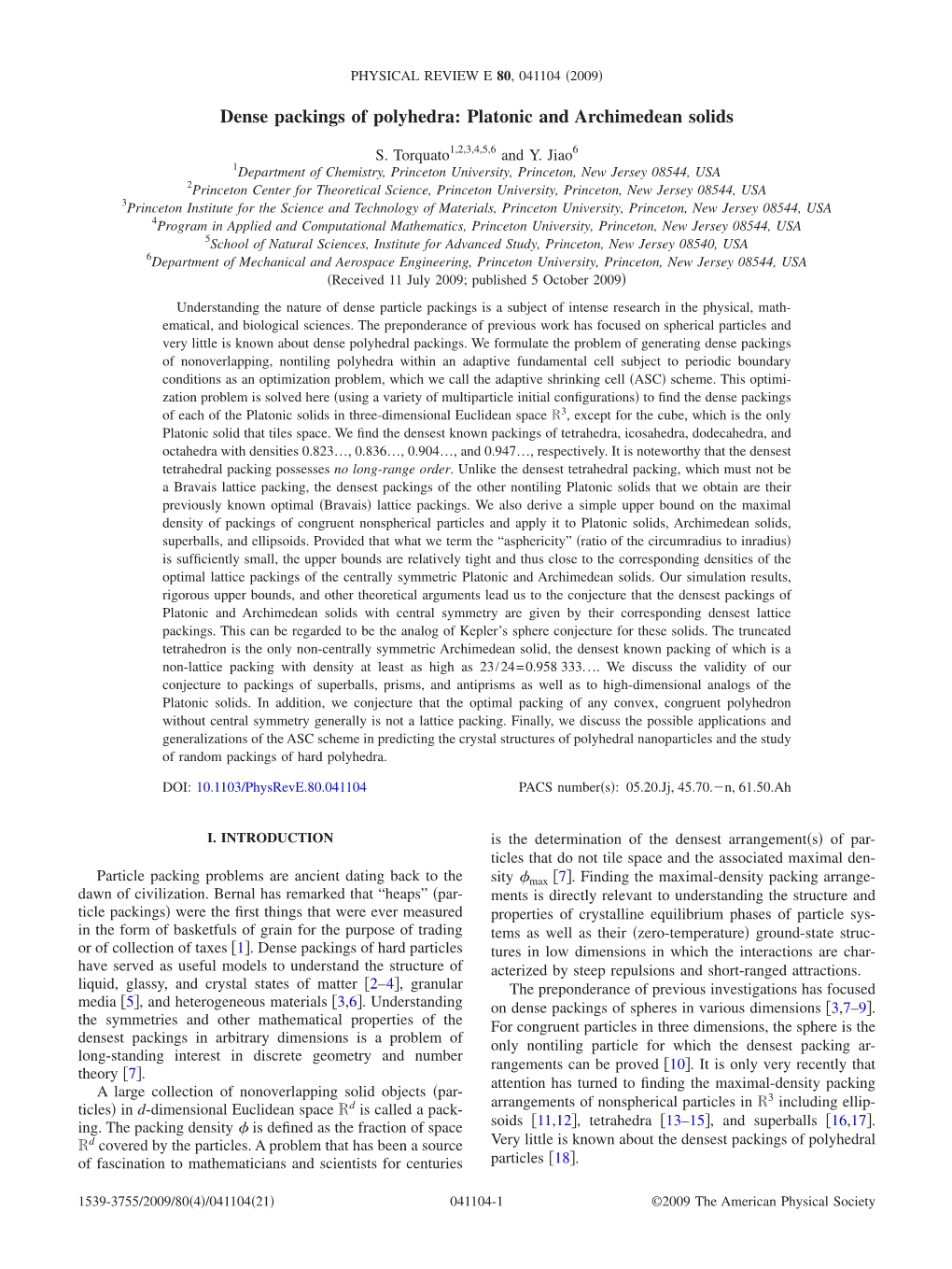 Dense Packings of Polyhedra: Platonic and Archimedean Solids