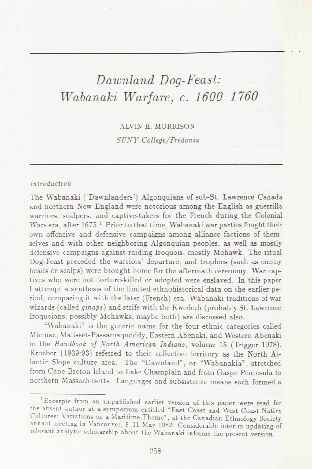 Dawnland Dog-Feast: Wabanaki Warfare, C. 1600-1760