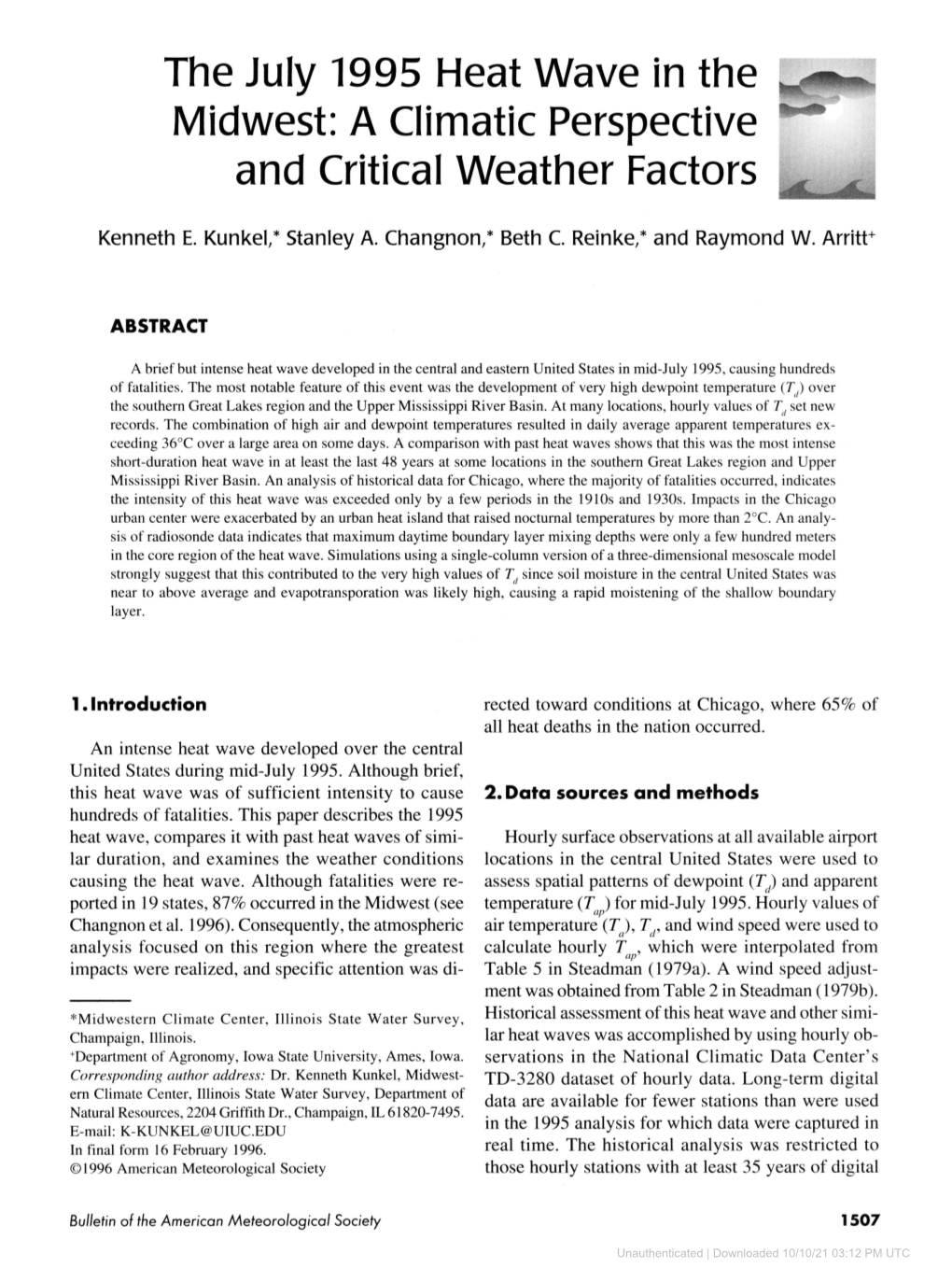 The July 1995 Heat Wave in the » Midwest: a Climatic Perspective and Critical Weather Factors