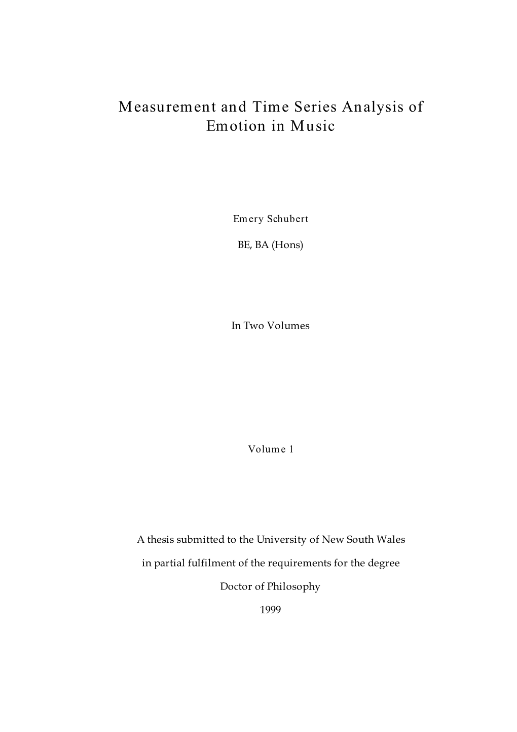 Measurement and Time Series Analysis of Emotion in Music