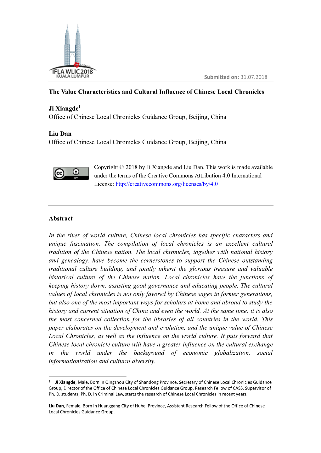 The Value Characteristics and Cultural Influence of Chinese Local Chronicles