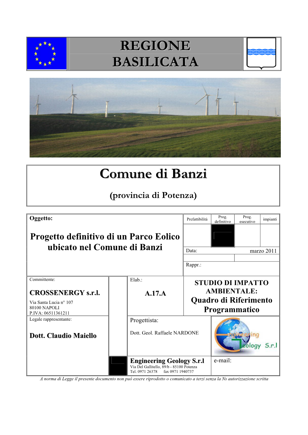 REGIONE BASILICATA Comune Di Banzi