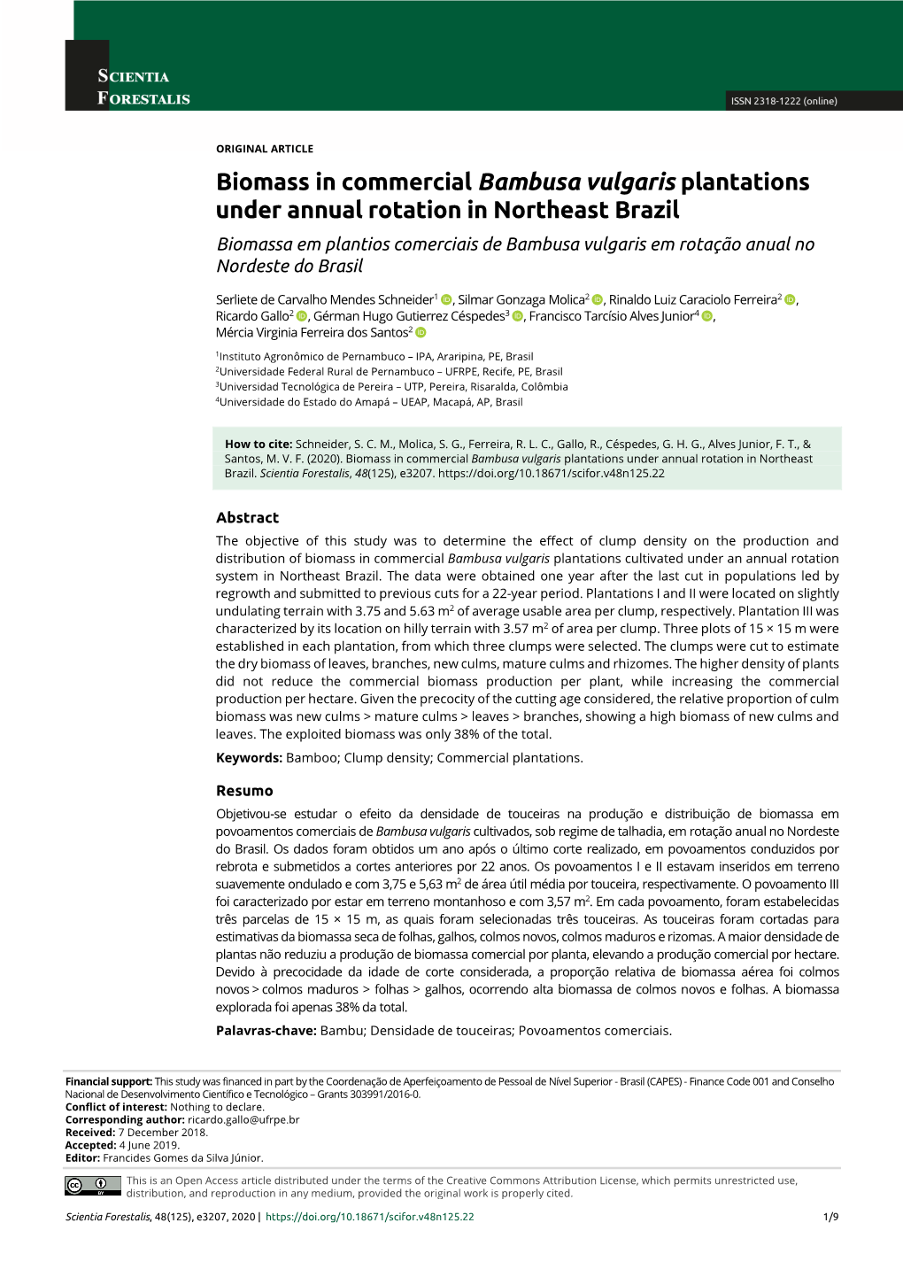 Biomass in Commercial Bambusa Vulgaris Plantations Under Annual