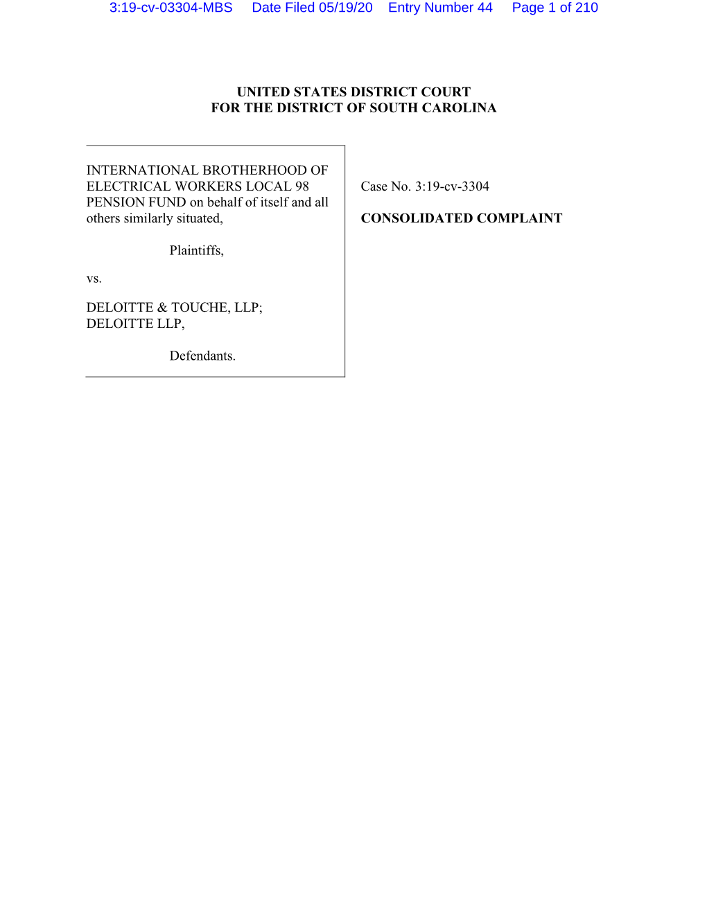 3:19-Cv-03304-MBS Date Filed 05/19/20 Entry Number 44 Page 1 of 210