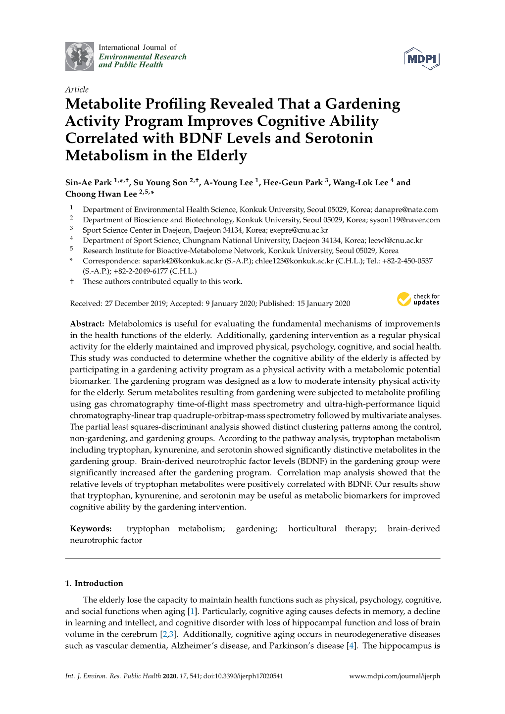 Metabolite Profiling Revealed That a Gardening Activity Program