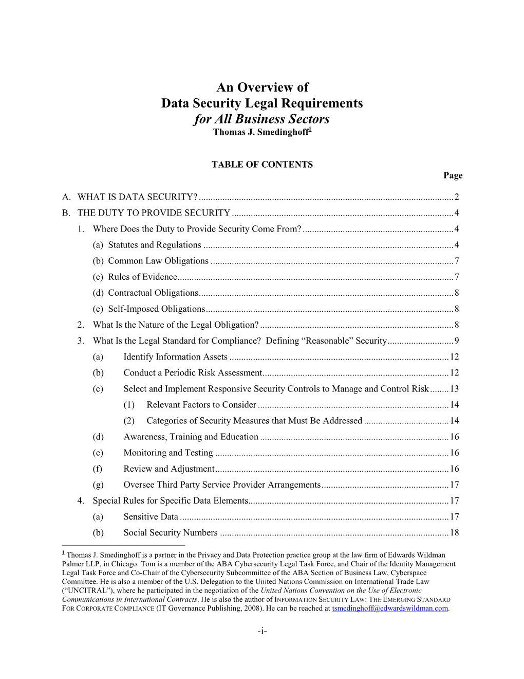 An Overview of Data Security Legal Requirements for All Business Sectors Thomas J