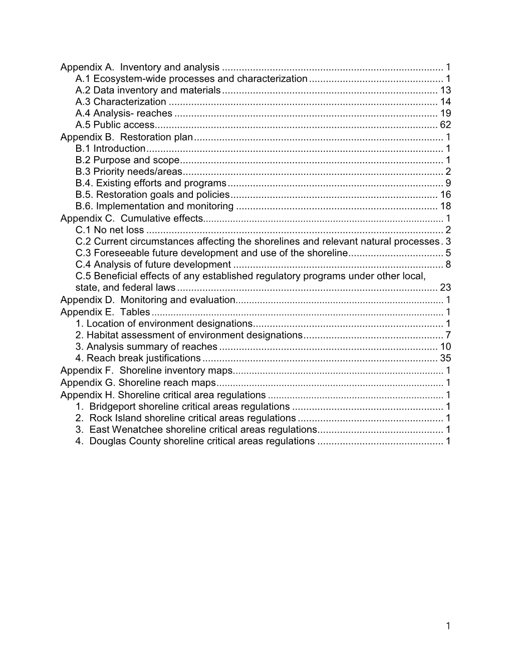 Regional Shoreline Master Program: Appendices a Through H (PDF)