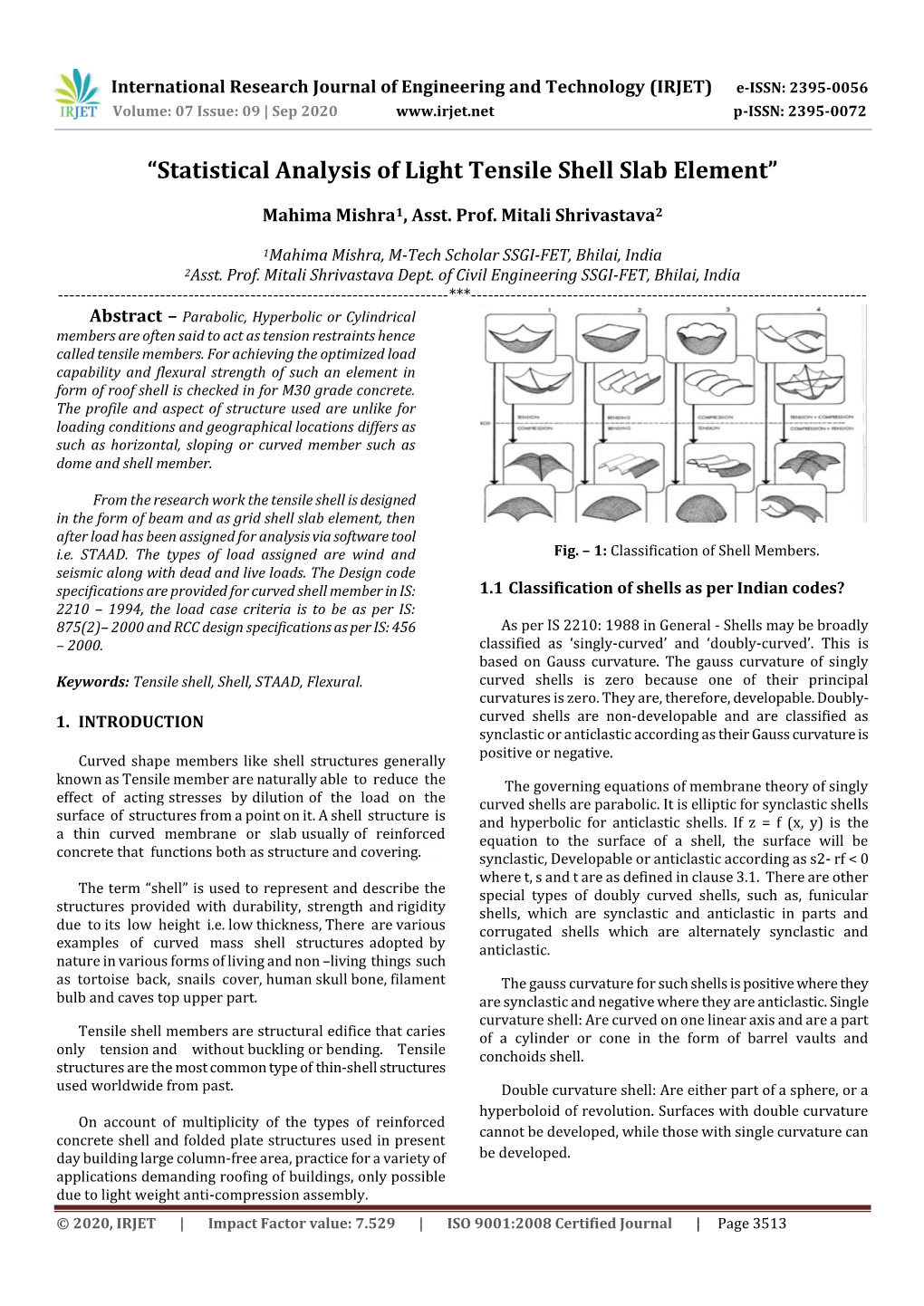 “Statistical Analysis of Light Tensile Shell Slab Element”