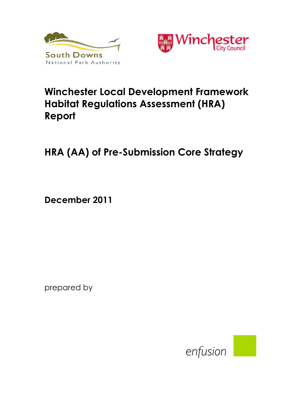 Habitat Regulations Assessement (HRA) Pre-Submission Core Strategy