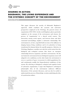 BOGDANOV, the LIVING EXPERIENCE and the SYSTEMIC CONCEPT of the ENVIRONMENT Giulia Rispoli______