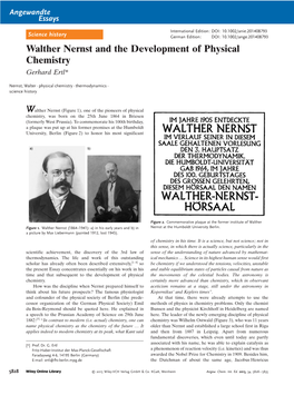 Walther Nernst and the Development of Physical Chemistry Gerhardertl*
