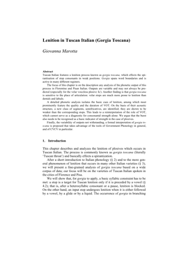 Lenition in Tuscan Italian (Gorgia Toscana) Giovanna Marotta