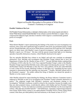 Report on Possible Misconduct in Prevention of White House Counsel’S Testimony to Congress