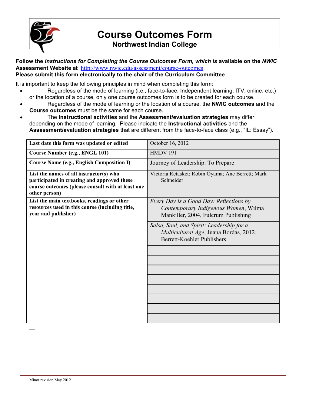 Course Outcomes Form s5