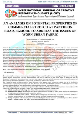 An Analysis on Potential Properties of Commercial Stretch at Pantheon Road, Egmore to Address the Issues of Worn Urban Fabric
