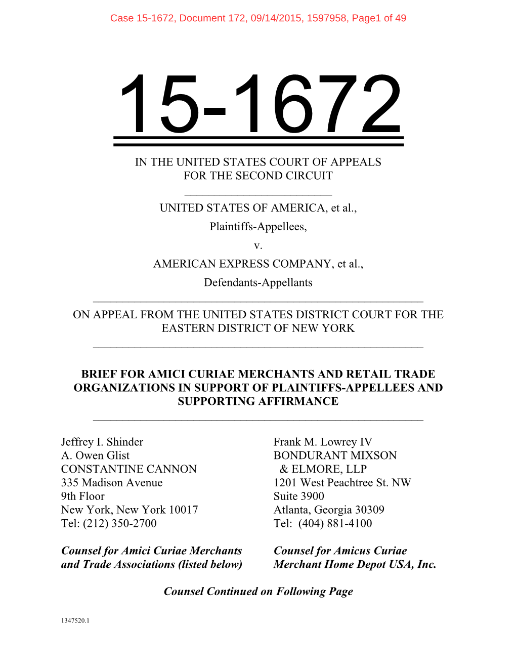 15-1672, Document 172, 09/14/2015, 1597958, Page1 of 49