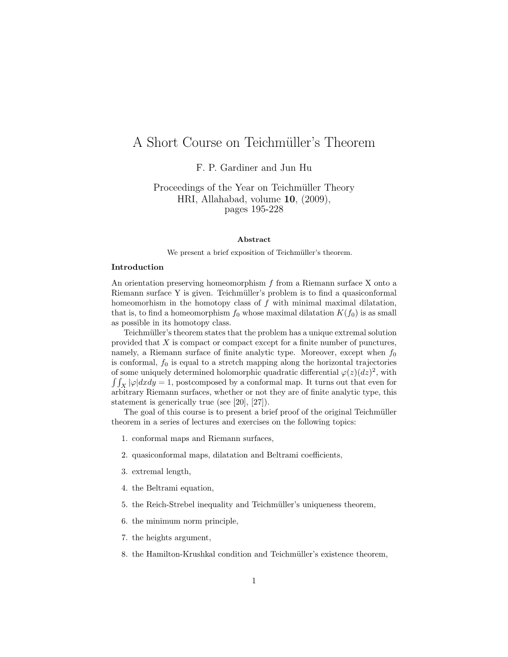 A Short Course on Teichmüller's Theorem