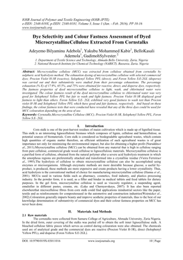 Dye Selectivity and Colour Fastness Assessment of Dyed Microcrystallinecellulose Extracted from Cornstalks