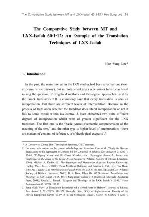 The Comparative Study Between MT and LXX-Isaiah 60:1‐12: an Example of the Translation Techniques of LXX-Isaiah