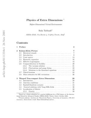 Physics of Extra Dimensions 1