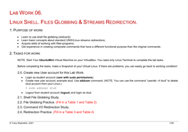 Lab Work 06. Linux Shell. Files Globbing & Streams Redirection