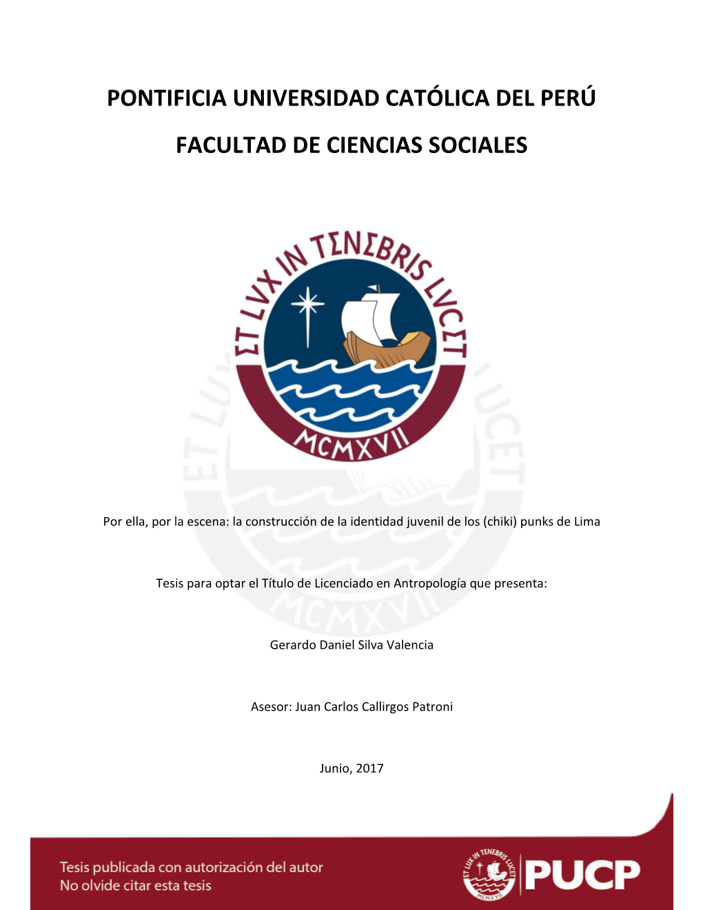 Pontificia Universidad Católica Del Perú Facultad De Ciencias Sociales