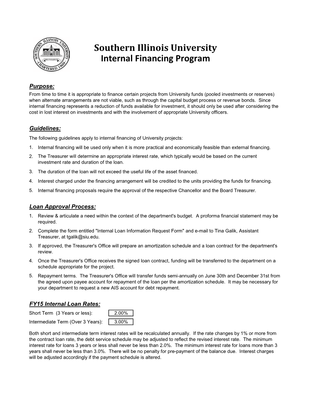 Southern Illinois University Internal Financing Program
