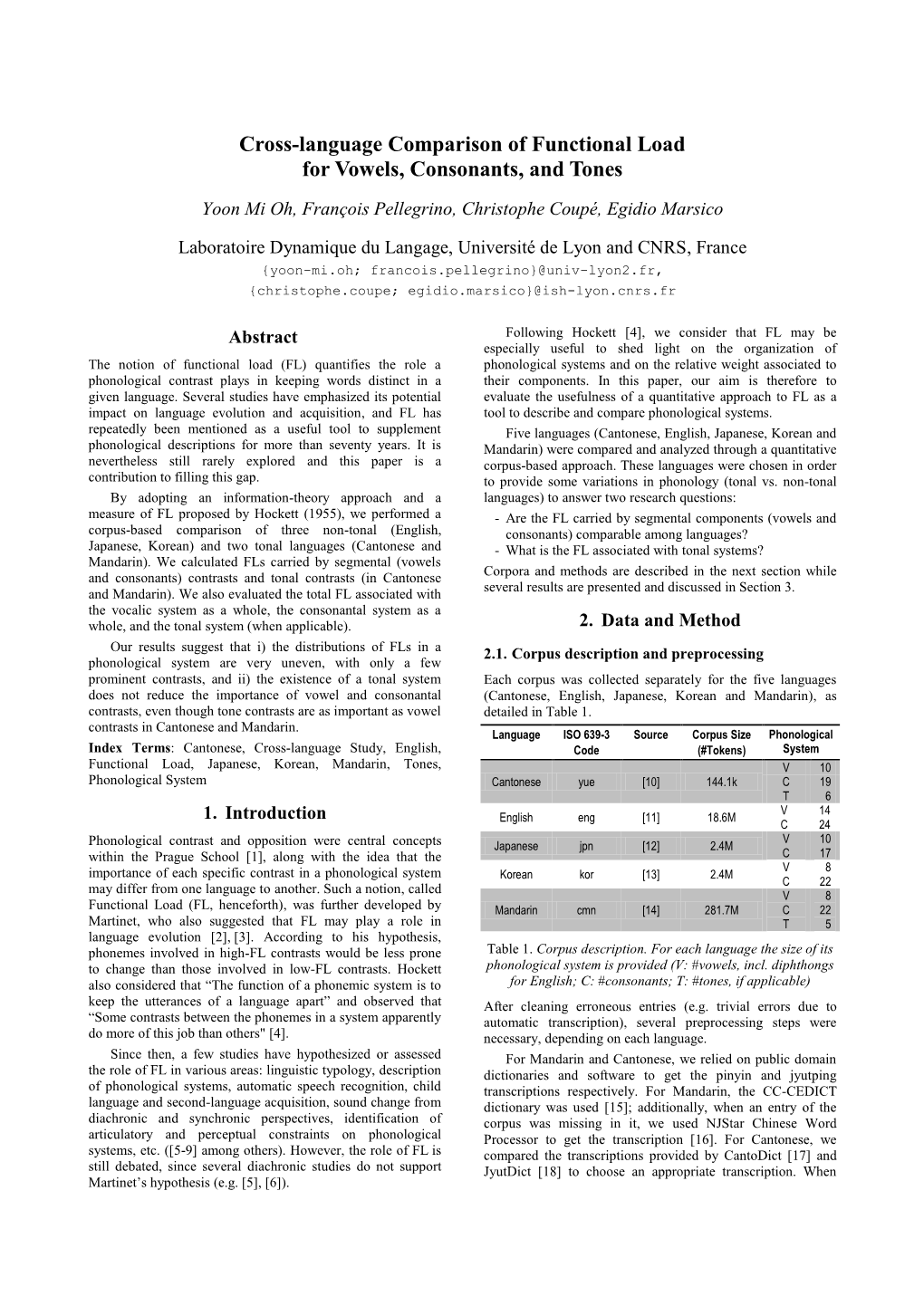 Cross-Language Comparison of Functional Load for Vowels, Consonants, and Tones