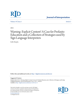 Warning: Explicit Content! a Case for Profanity Education and a Collection of Strategies Used by Sign Language Interpreters Kelly Murphy