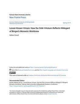 Lesser-Known Virtues: How the Ordo Virtutum Reflects Hildegard of Bingen’S Monastic Worldview