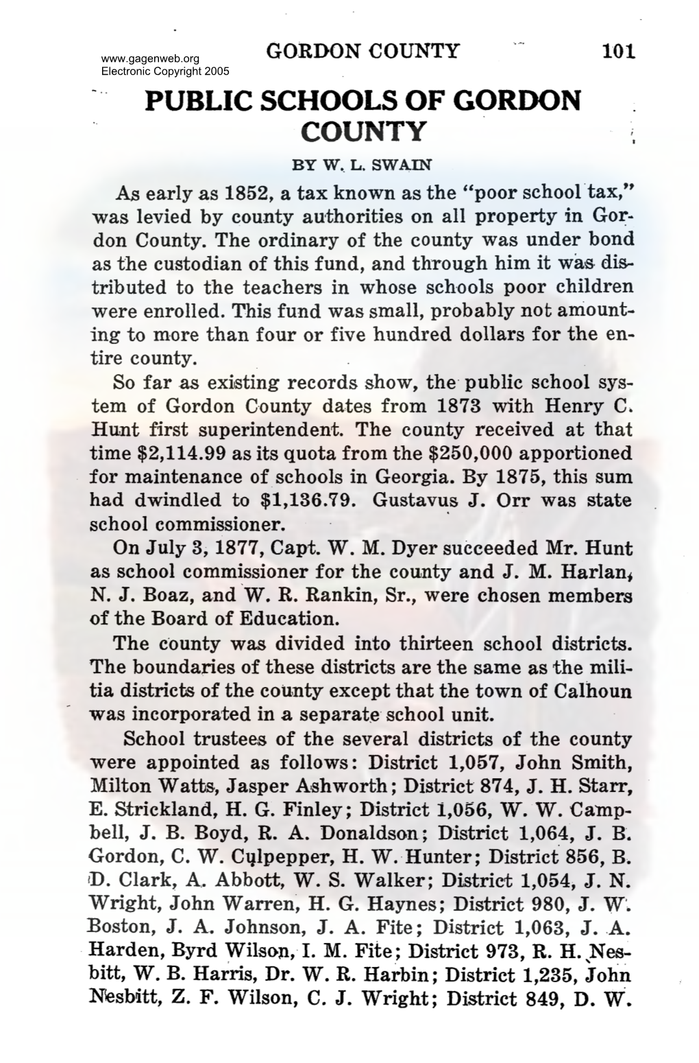 GORDON COUNTY 101 Electronic Copyright 2005 -" PUBLIC SCHOOLS of GORDON