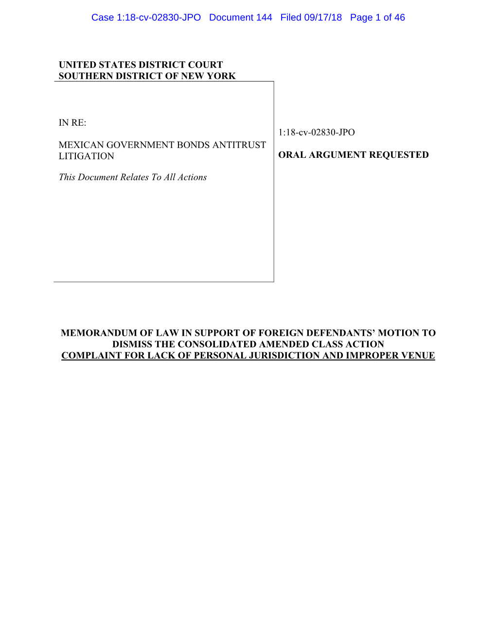 Case 1:18-Cv-02830-JPO Document 144 Filed 09/17/18 Page 1 of 46