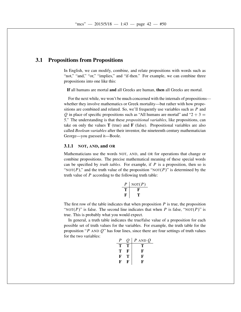 Logic & Propositions: Chapter 3.1 –