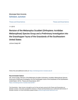 Revision of the Melanoplus Scudderi (Orthoptera: Acrididae