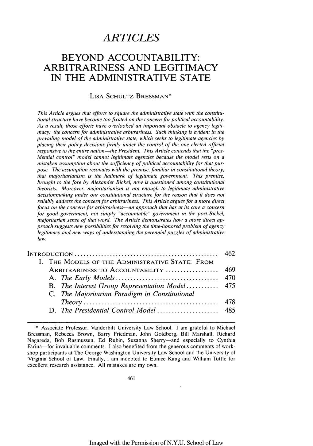 Beyond Accountability: Arbitrariness and Legitimacy in the Administrative State