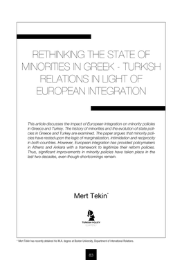 Rethinking the State of Minorities in Greek - Turkish Relations in Light of European Integration