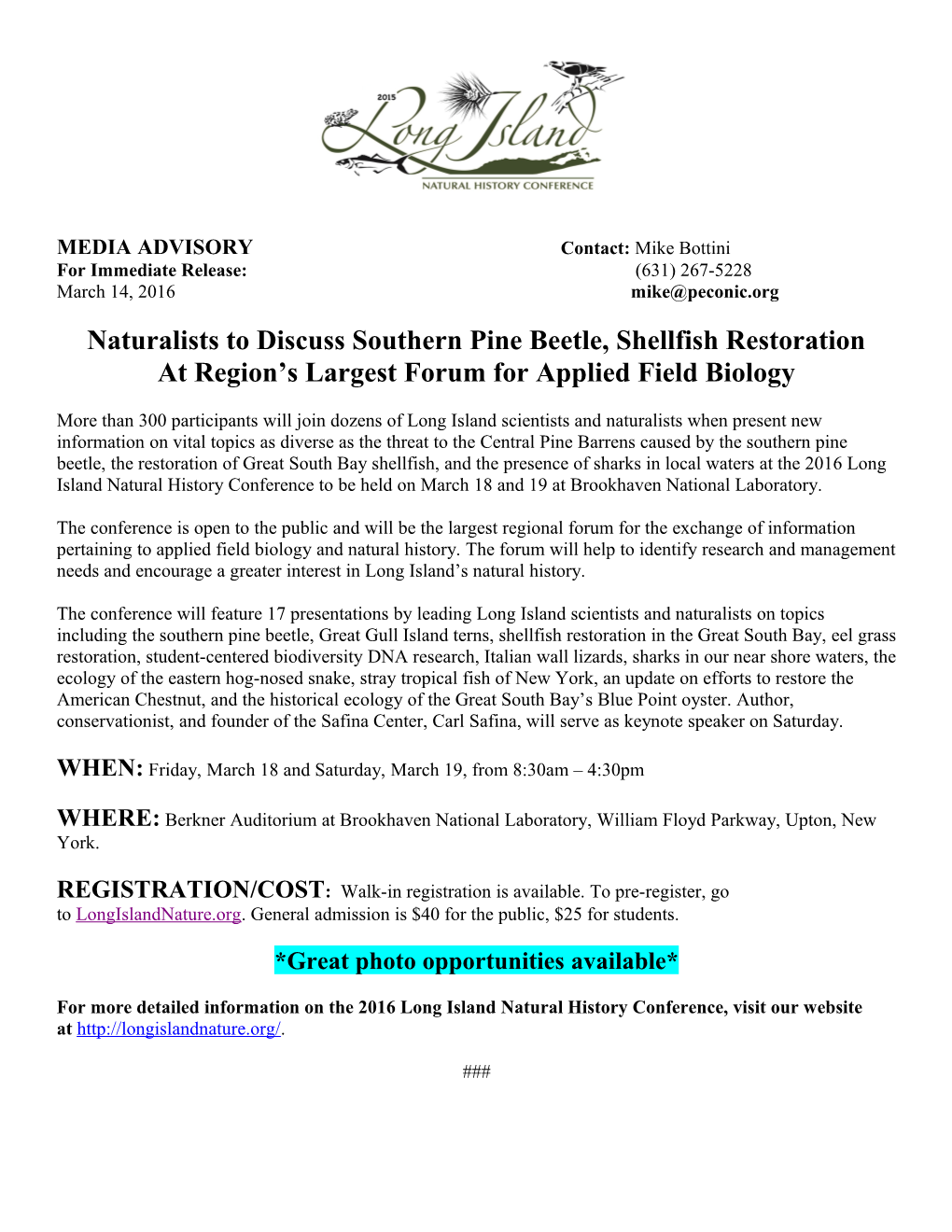 Naturalists to Discuss Southern Pine Beetle, Shellfish Restoration