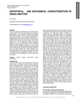 Geophysical and Geochemical Characterization of Zango Abattoir