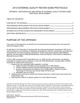 Appendix I: Methodology and Origin of External Quality Review (Eqr) Protocol Development