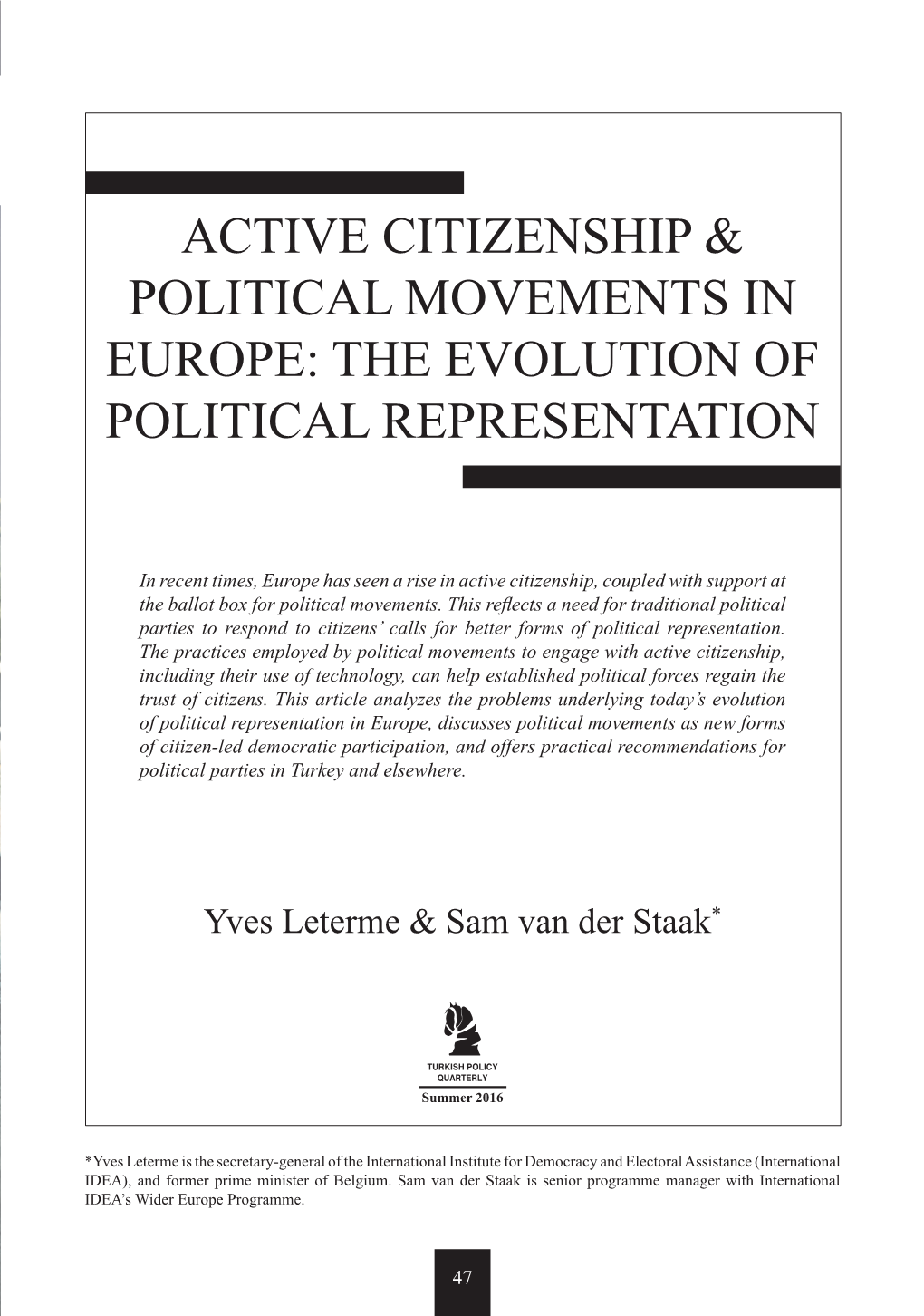 Active Citizenship & Political Movements in Europe: The