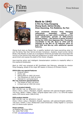 Back to 1942 a Film by Feng Xiaogang Zhang Guoli, Adrien Brody, Chen Daoming, Tim Robbins, Xu Fan