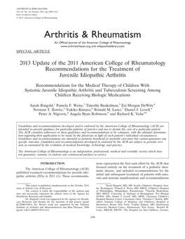 2013 Update of the 2011 American College of Rheumatology Recommendations for the Treatment of Juvenile Idiopathic Arthritis