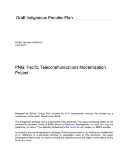 Draft Indigenous Peoples Plan PNG: Pacific Telecommunications Modernization Project