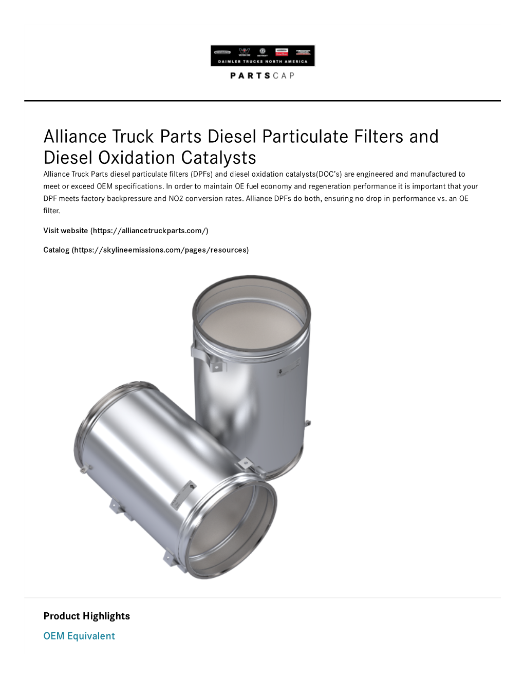 Alliance Truck Parts Diesel Particulate Filters and Diesel Oxidation Catalysts