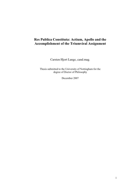 Res Publica Constituta: Actium, Apollo and the Accomplishment of The
