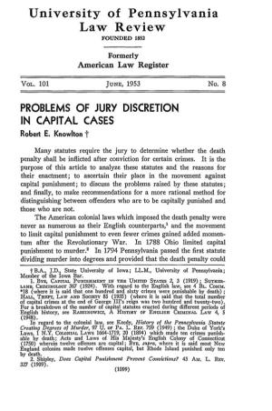PROBLEMS of JURY DISCRETION in CAPITAL CASES Robert E