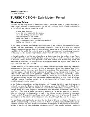 TURKIC FICTION – Early Modern Period